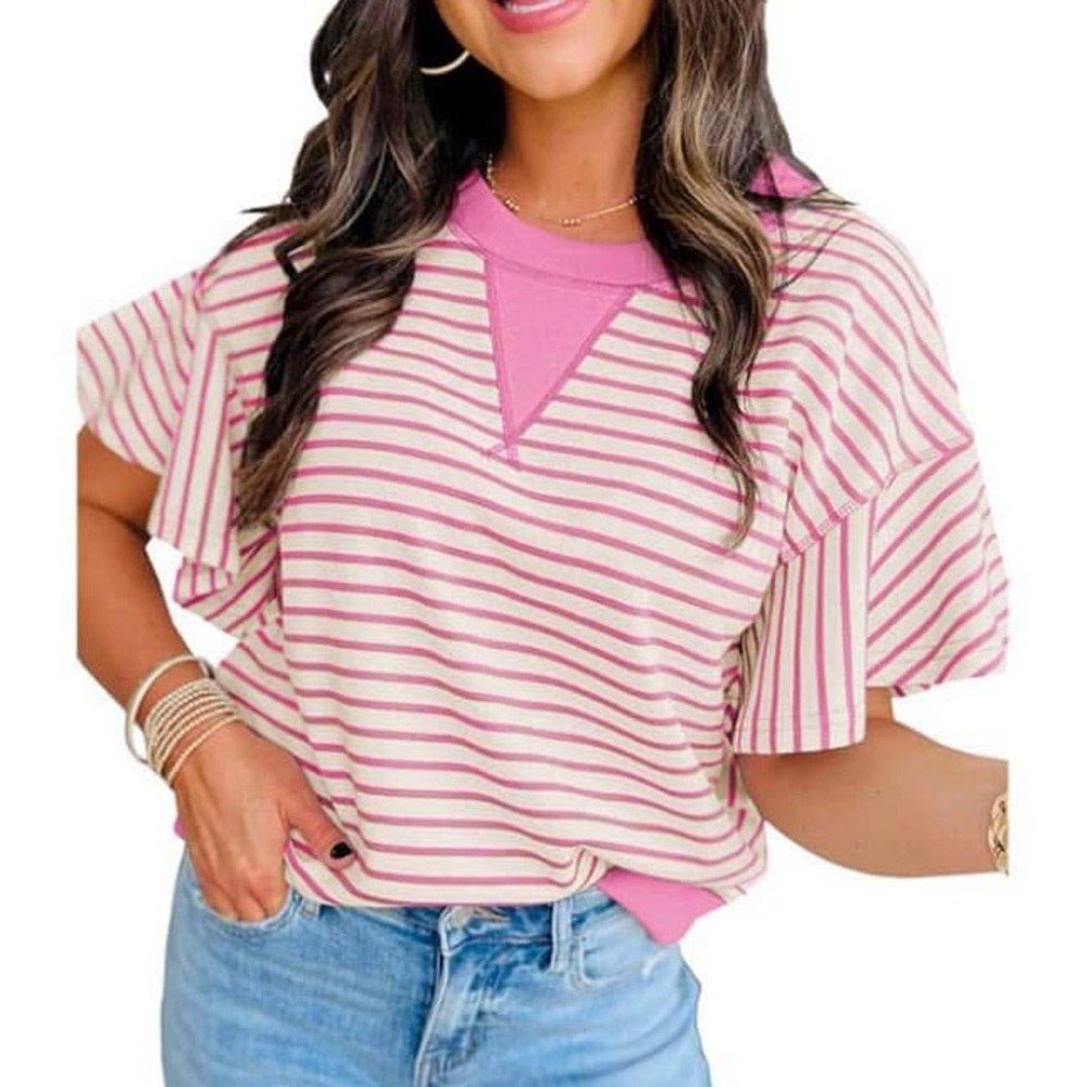 Women’s Large Ruffled Sleeve Striped top